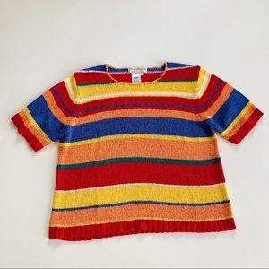 Norm Thompson Vintage Knit Rainbow Stripe Top Short Sleeve Size 1X